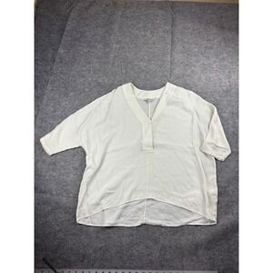 REPEAT WHITE  100% SILK HENLEY BUTTON BLOUSE SHIRT TOP WOMEN'S 34 XXS OLD MONEY